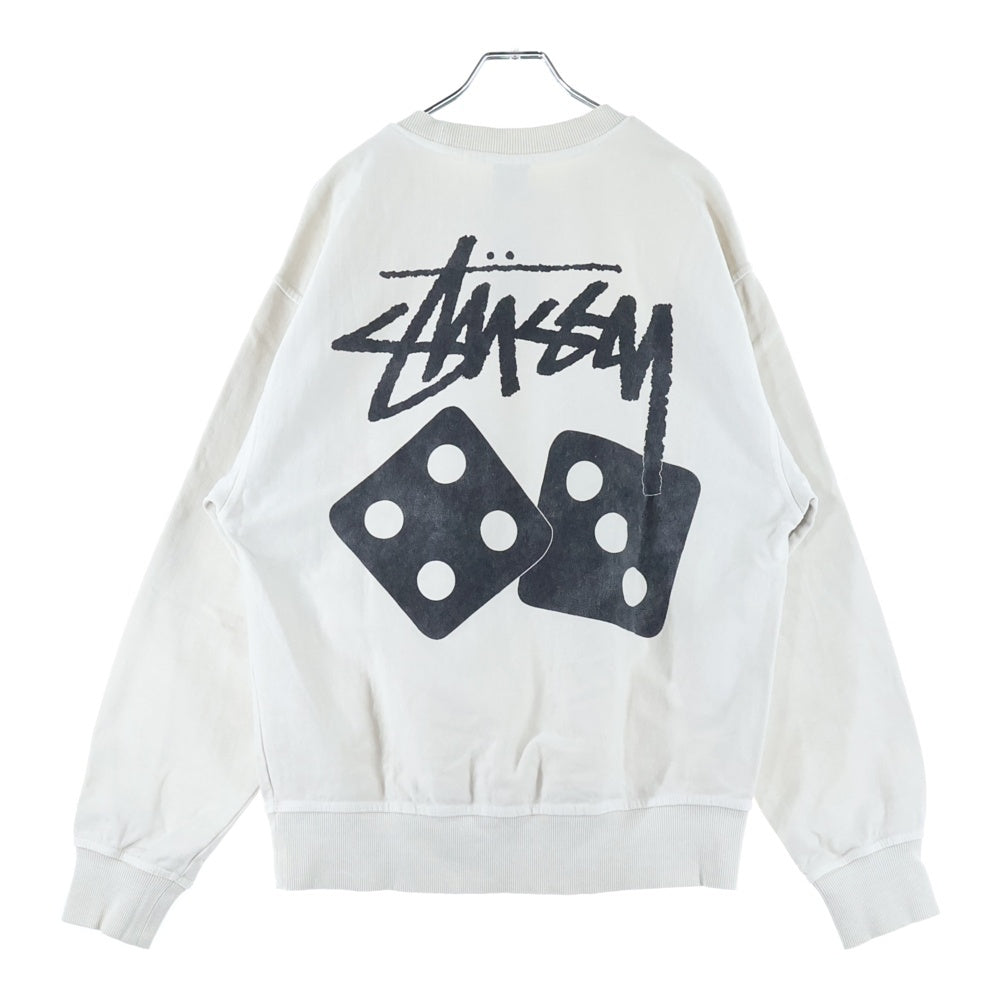 STUSSY(ステューシー) Dice Crew Pigment Dyed ダイス ピグメントダイ 両面プリント クルーネック長袖スウェットシャツ アイボリー