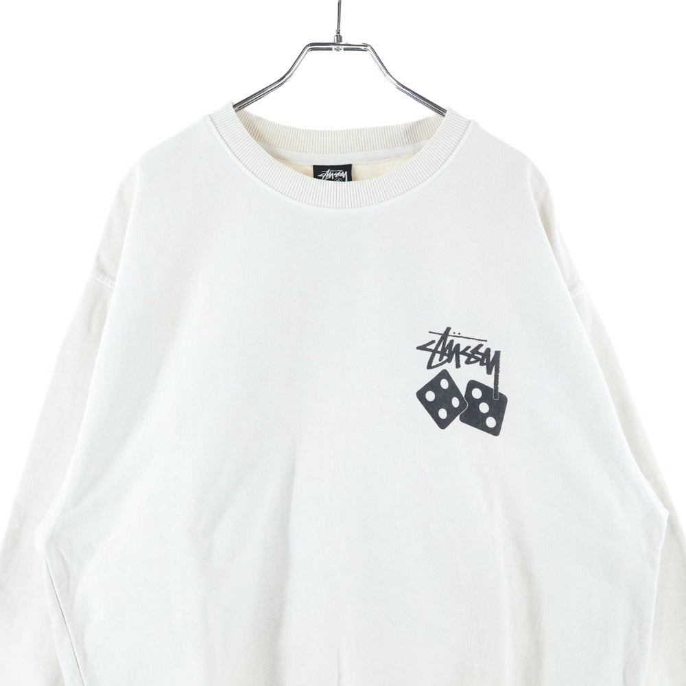 STUSSY(ステューシー) Dice Crew Pigment Dyed ダイス ピグメントダイ 両面プリント クルーネック長袖スウェットシャツ アイボリー