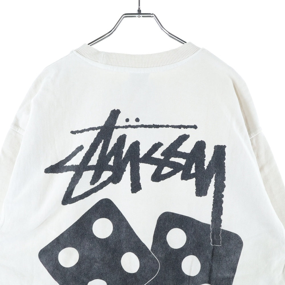 STUSSY(ステューシー) Dice Crew Pigment Dyed ダイス ピグメントダイ 両面プリント クルーネック長袖スウェットシャツ アイボリー