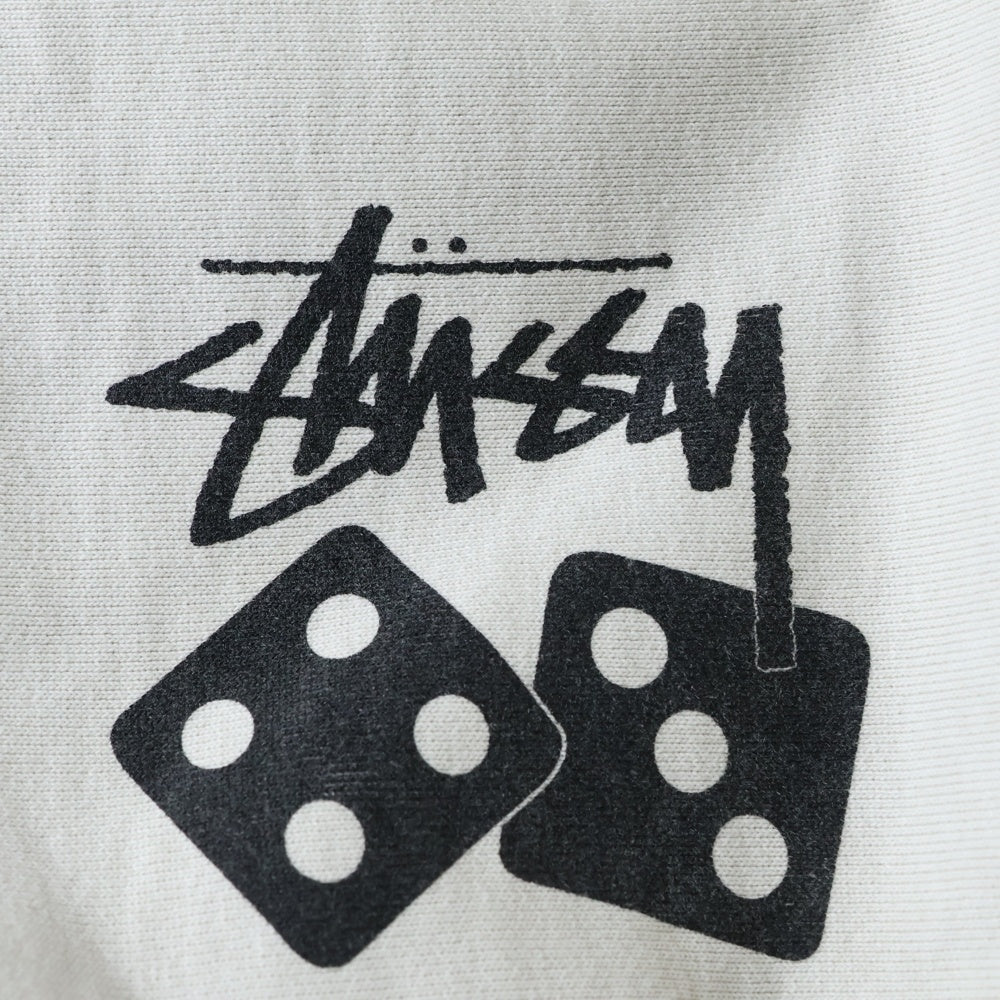 STUSSY(ステューシー) Dice Crew Pigment Dyed ダイス ピグメントダイ 両面プリント クルーネック長袖スウェットシャツ アイボリー