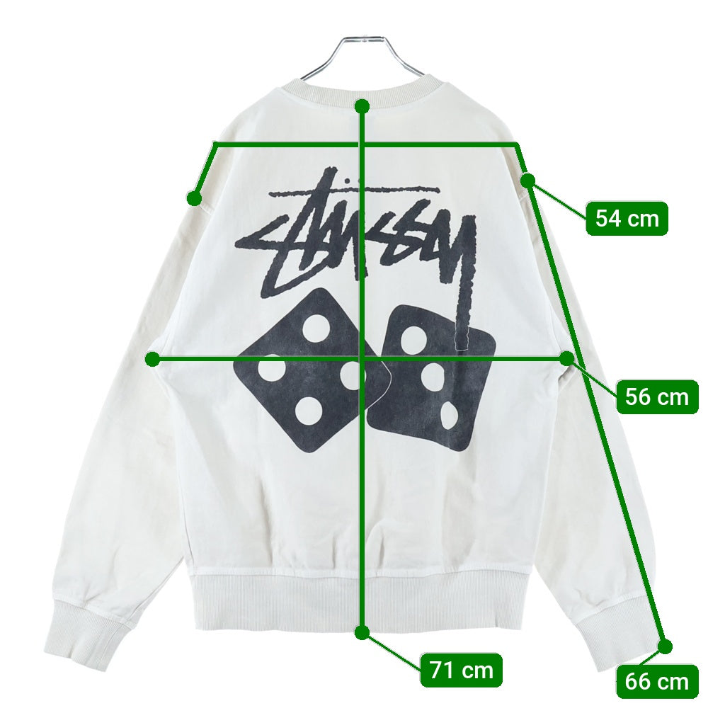 STUSSY(ステューシー) Dice Crew Pigment Dyed ダイス ピグメントダイ 両面プリント クルーネック長袖スウェットシャツ アイボリー