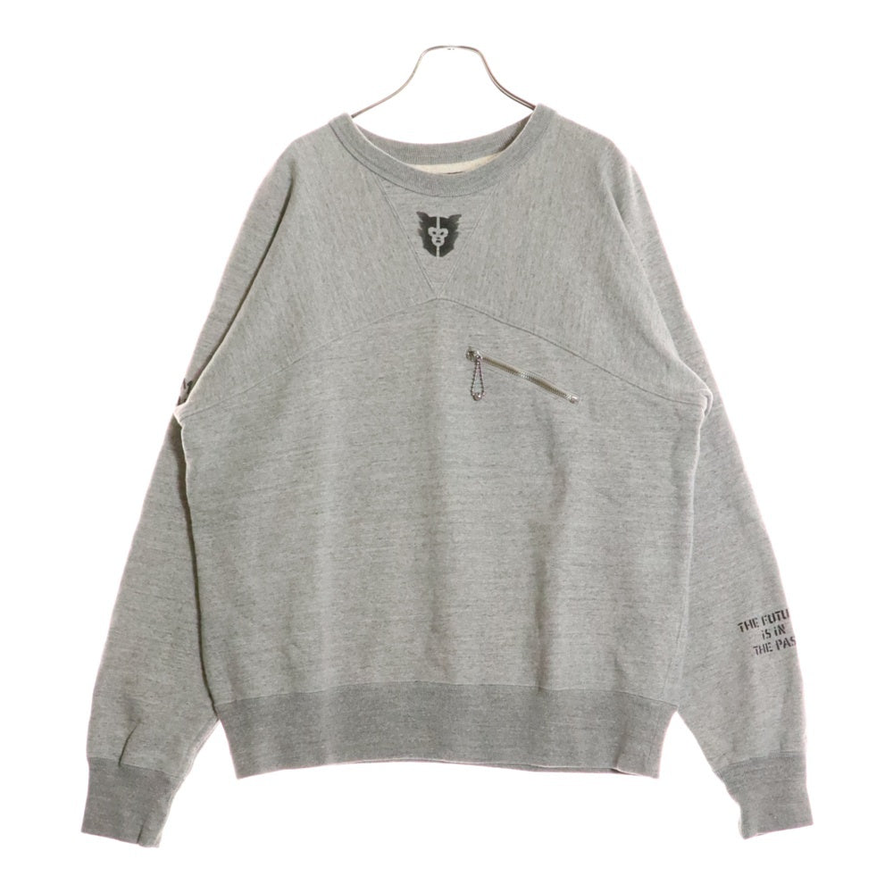 HUMAN MADE(ヒューマンメイド) 両面プリント フロントジップ クルーネック 長袖スウェットシャツ グレー HM28CS008