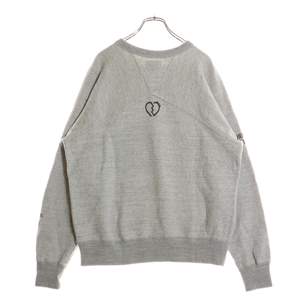 HUMAN MADE(ヒューマンメイド) 両面プリント フロントジップ クルーネック 長袖スウェットシャツ グレー HM28CS008