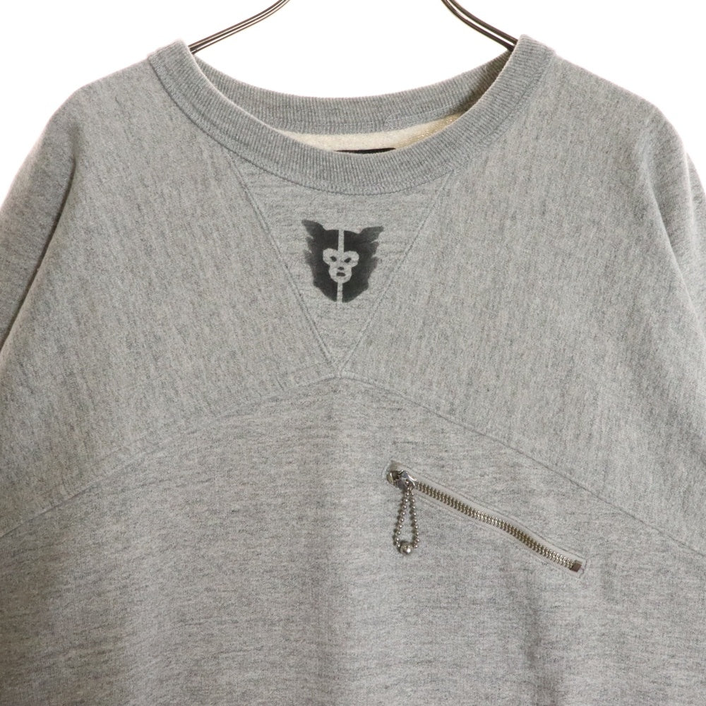 HUMAN MADE(ヒューマンメイド) 両面プリント フロントジップ クルーネック 長袖スウェットシャツ グレー HM28CS008