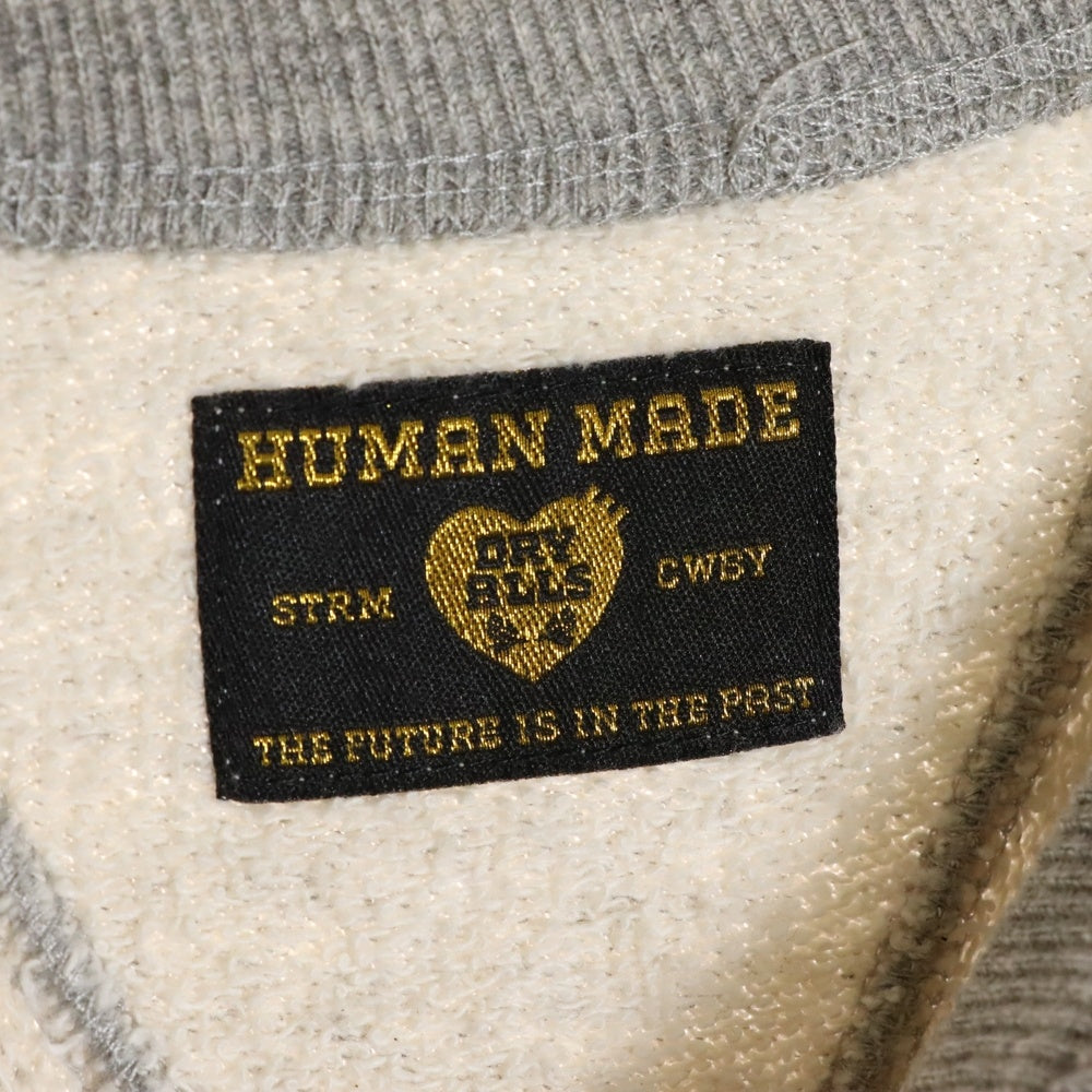 HUMAN MADE(ヒューマンメイド) 両面プリント フロントジップ クルーネック 長袖スウェットシャツ グレー HM28CS008