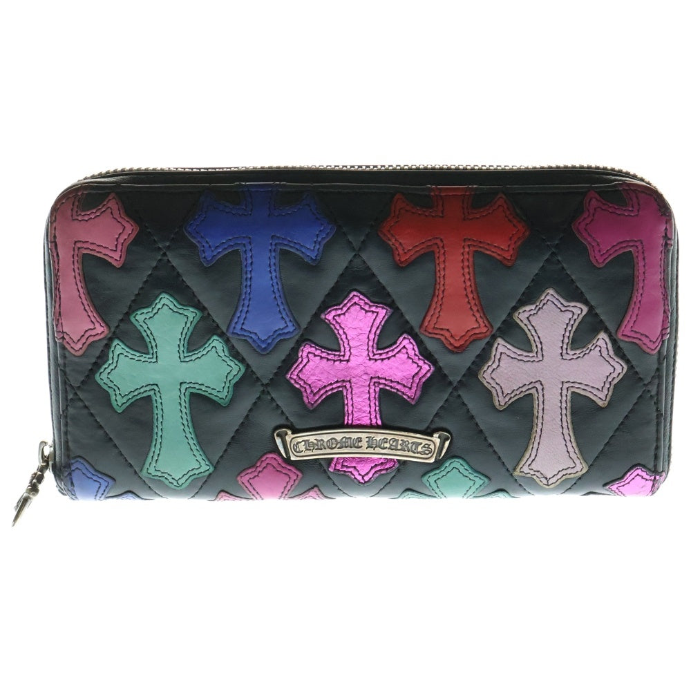 CHROME HEARTS(クロムハーツ) REC F ZIP QUILTED マルチパッチ セメタリー クロスキルティング レザーウォレット 財布 ブラック/マルチカラー