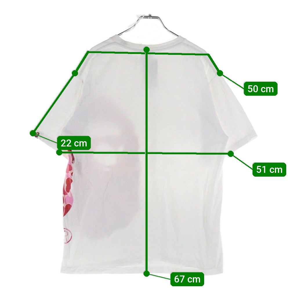 A BATHING APE(アベイシングエイプ) ABC CAMO SIDE BIG APE HEAD TEE サイドプリント クルーネック半袖Tシャツカットソー ホワイト/ピンク 001TEI301007M