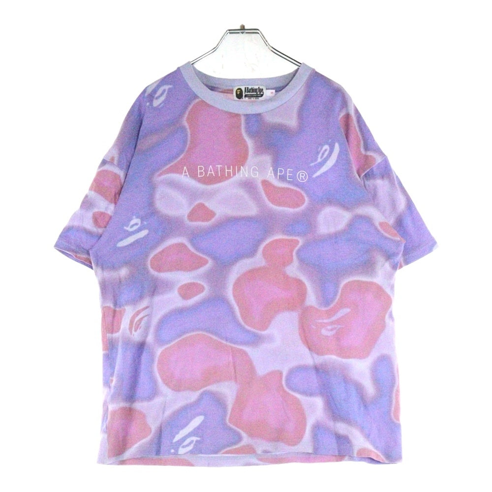 A BATHING APE(アベイシングエイプ) LIQUID CAMO カモ総柄 ロゴプリント クルーネック半袖Tシャツカットソー パープル 001CSK302003L
