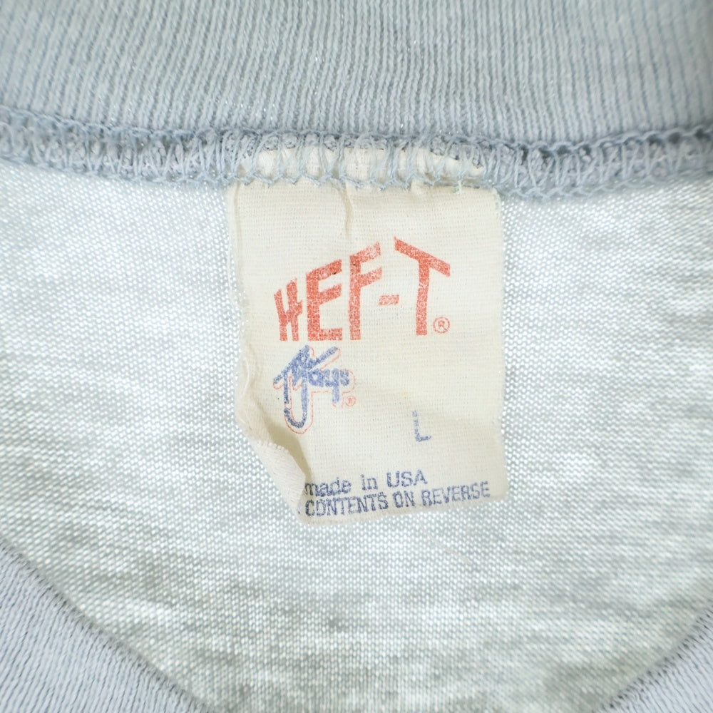 VINTAGE(ヴィンテージ) 80s HEF-T ミリタリーフロントプリントシングルステッチクルーネック半袖Tシャツカットソー グレー