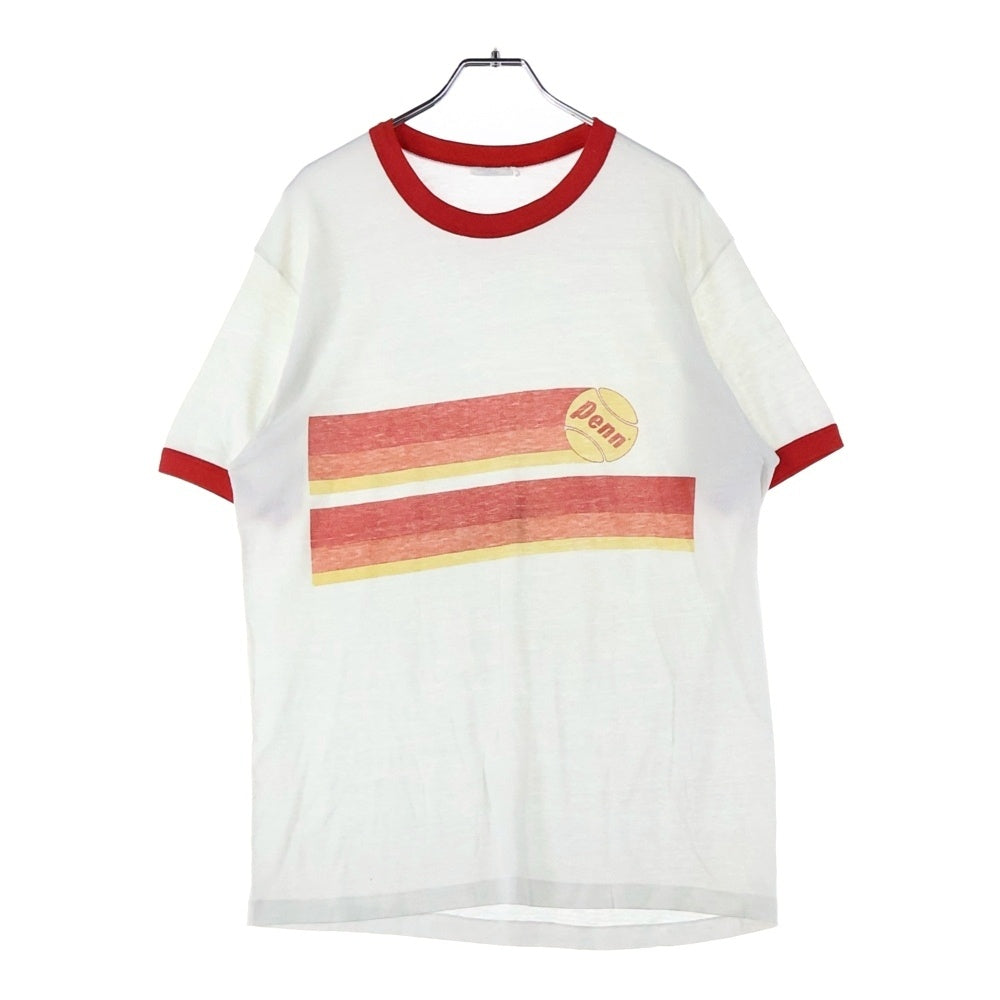 VINTAGE(ヴィンテージ) 80s Hanes フロントプリントリンガーシングルステッチクルーネック半袖Tシャツカットソー ホワイト