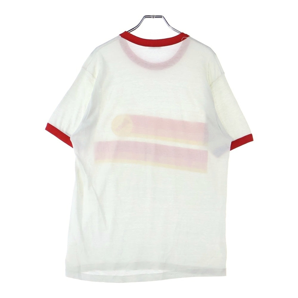 VINTAGE(ヴィンテージ) 80s Hanes フロントプリントリンガーシングルステッチクルーネック半袖Tシャツカットソー ホワイト