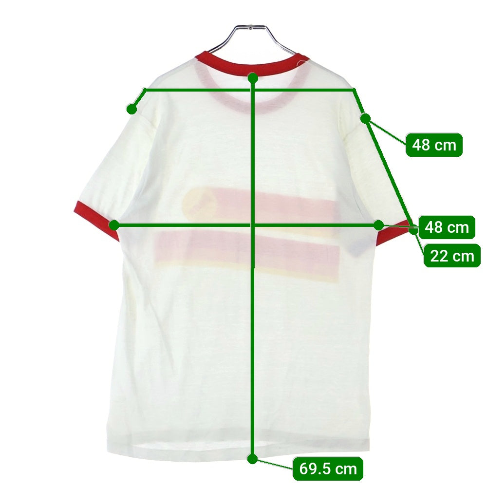VINTAGE(ヴィンテージ) 80s Hanes フロントプリントリンガーシングルステッチクルーネック半袖Tシャツカットソー ホワイト