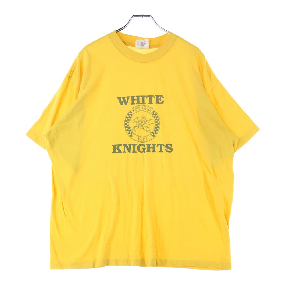 VINTAGE(ヴィンテージ) 80-90s XPRES KNITS 染み込みフロントプリントシングルステッチクルーネック半袖Tシャツカットソー イエロー
