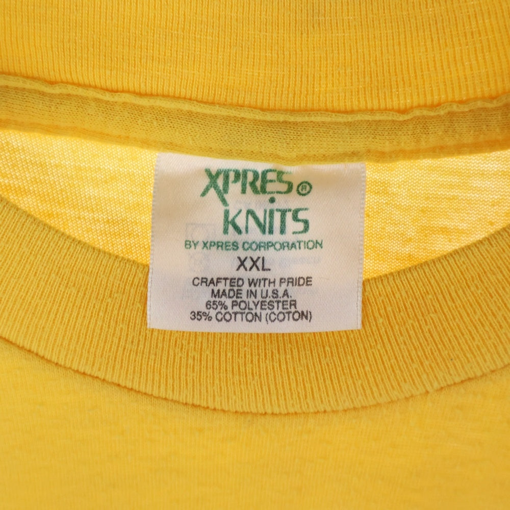 VINTAGE(ヴィンテージ) 80-90s XPRES KNITS 染み込みフロントプリントシングルステッチクルーネック半袖Tシャツカットソー イエロー