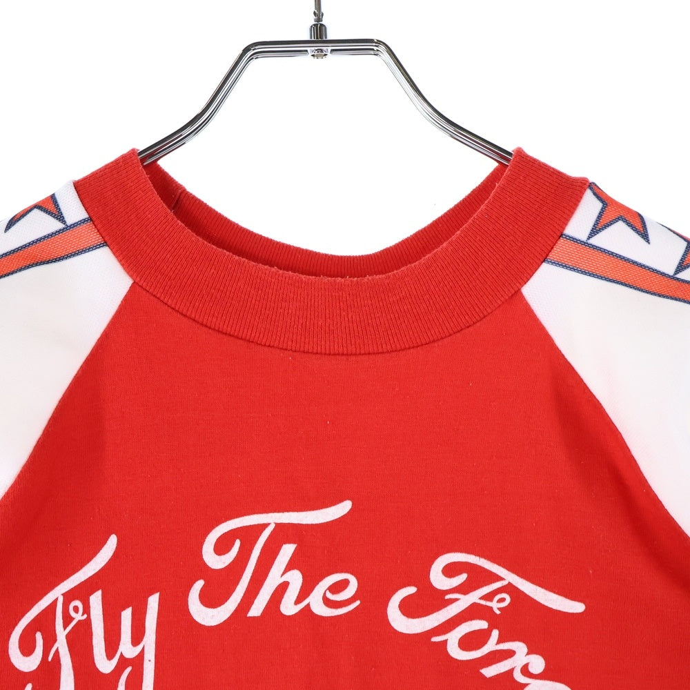 VINTAGE(ヴィンテージ) 70-80s Velva Sheen 袖切り替えデザインフロントプリントクルーネック半袖Tシャツカット レッド