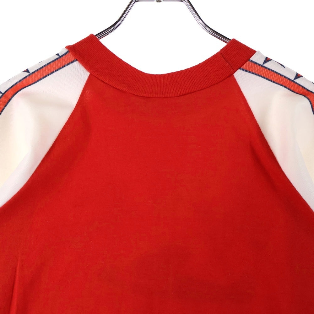 VINTAGE(ヴィンテージ) 70-80s Velva Sheen 袖切り替えデザインフロントプリントクルーネック半袖Tシャツカット レッド