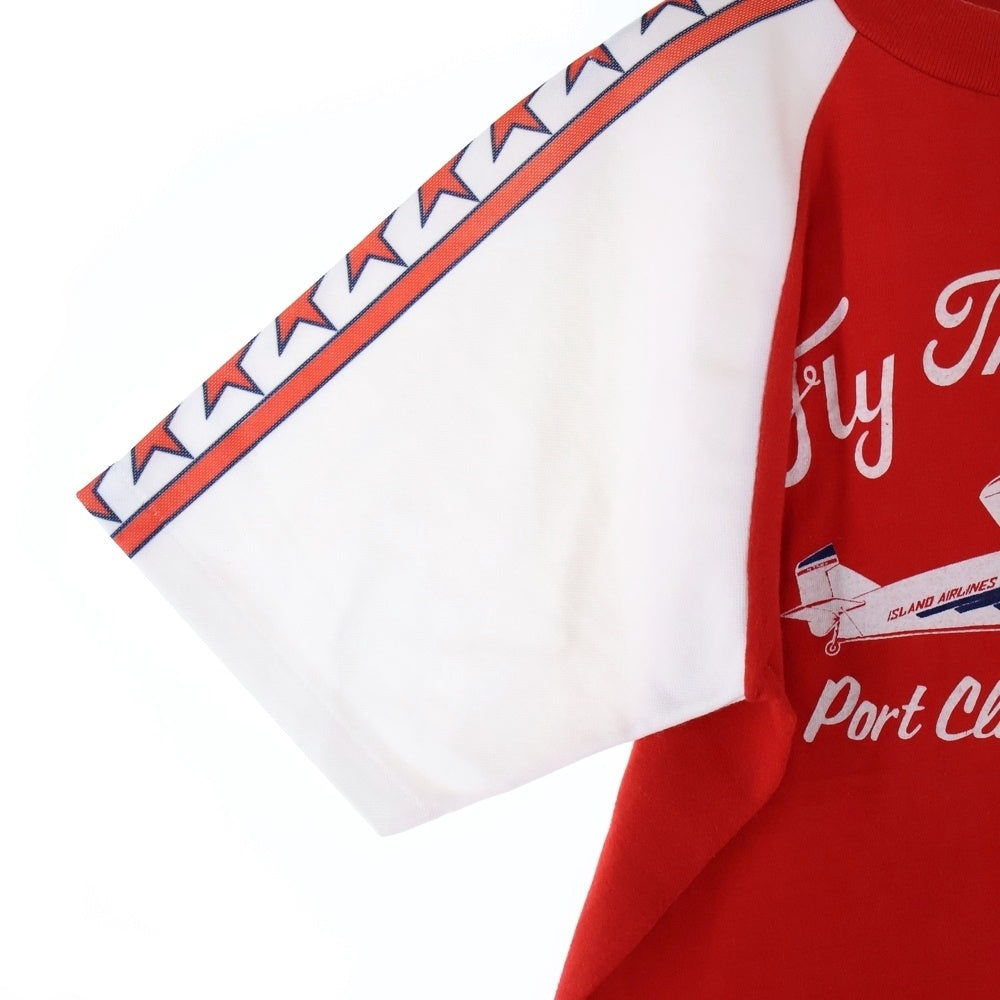 VINTAGE(ヴィンテージ) 70-80s Velva Sheen 袖切り替えデザインフロントプリントクルーネック半袖Tシャツカット レッド