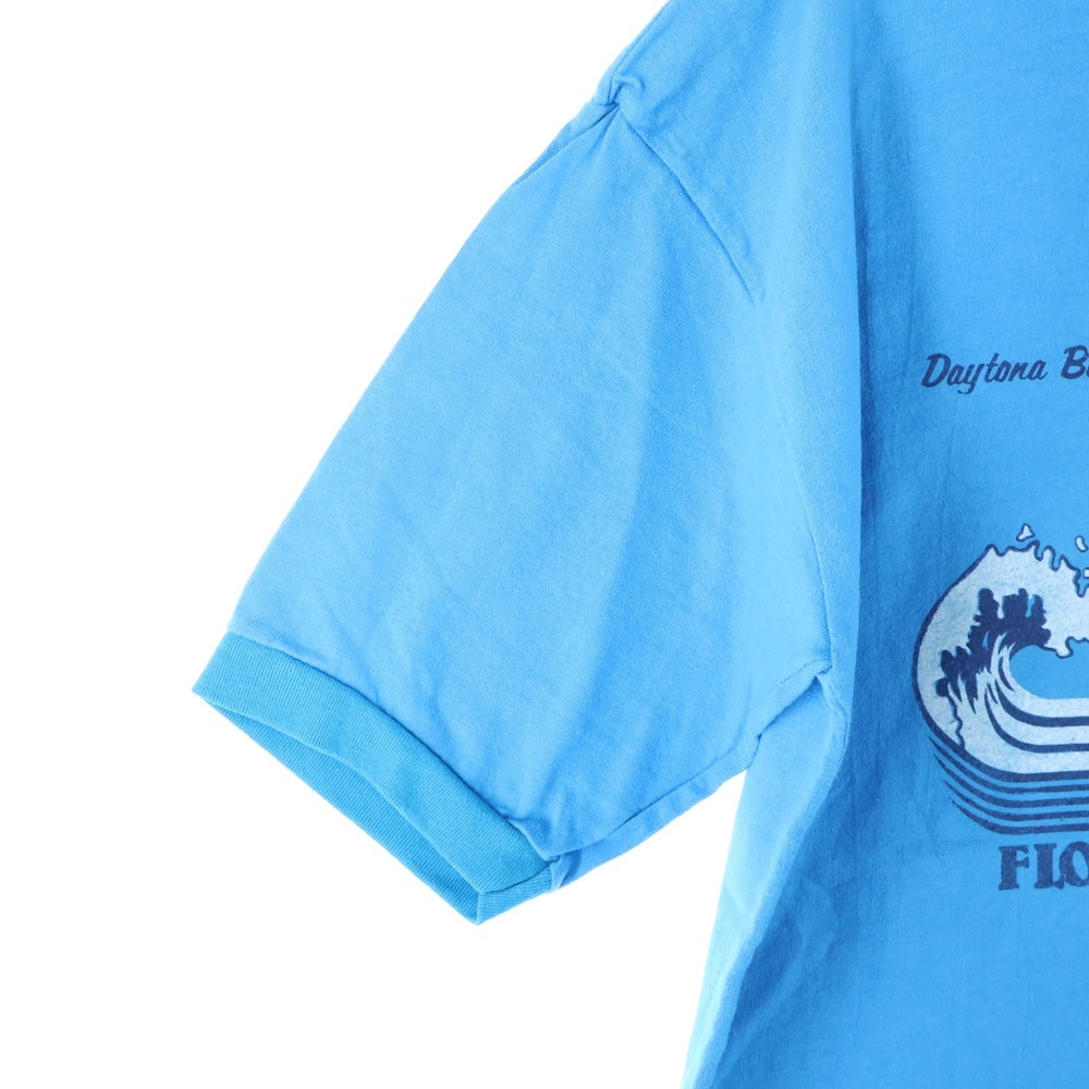VINTAGE(ヴィンテージ) 80s GATSCO フロントプリントクルーネック半袖Tシャツカット ブルー