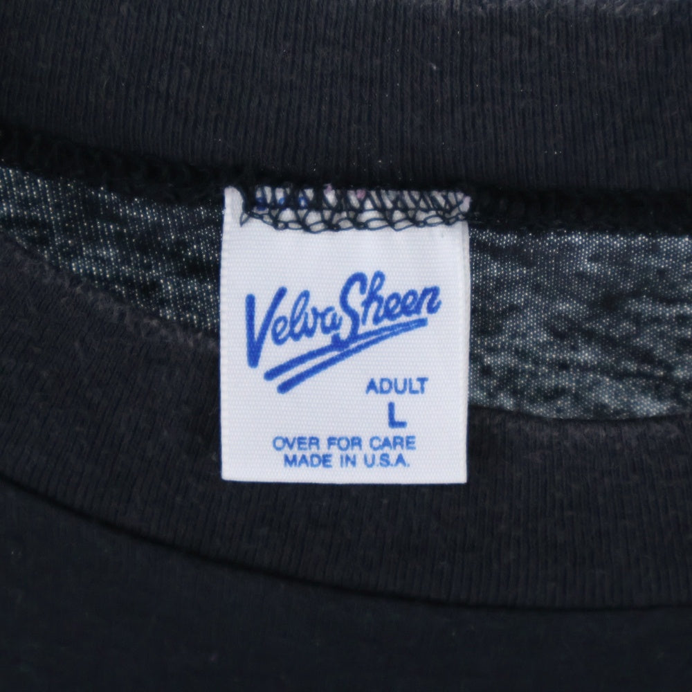VINTAGE(ヴィンテージ) 90s Velva Sheen フロントプリントクルーネック半袖Tシャツカット ブラック