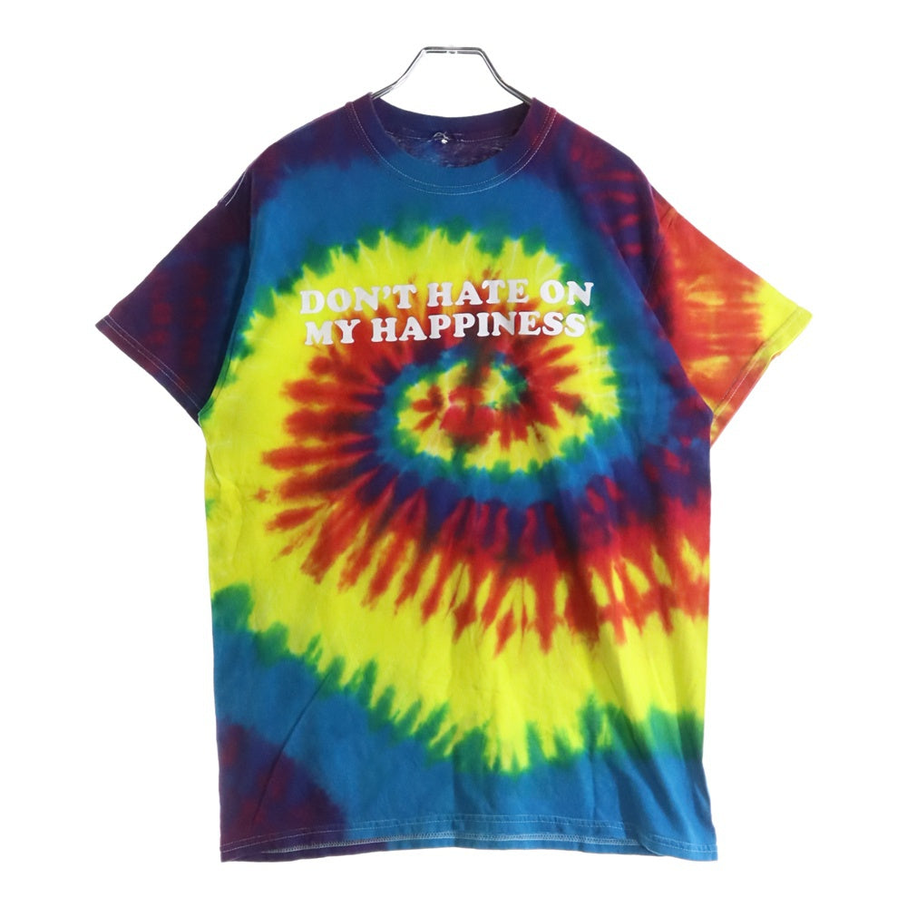NO BRAND(ノーブランド) タイダイ総柄フロントプリントクルーネック半袖Tシャツカットソー マルチカラー