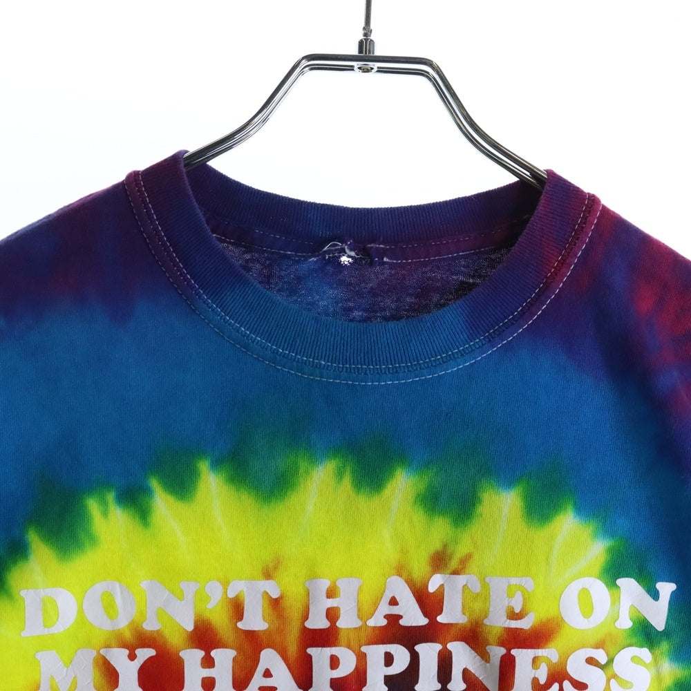 NO BRAND(ノーブランド) タイダイ総柄フロントプリントクルーネック半袖Tシャツカットソー マルチカラー