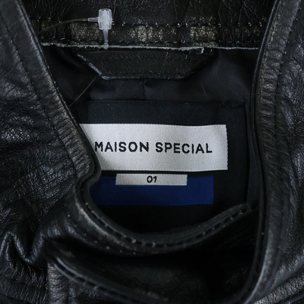 MAISON SPECIAL(メゾンスペシャル ) ラブオフレザーハンティングスタンドブルゾンジャケット ブラック 11232211211