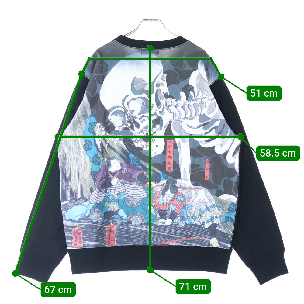 A BATHING APE(アベイシングエイプ) UKIYO-E CREWNECK #2 浮世絵 両面プリント クルーネック長袖 スウェットトレーナー ブラック 1L73-113-904