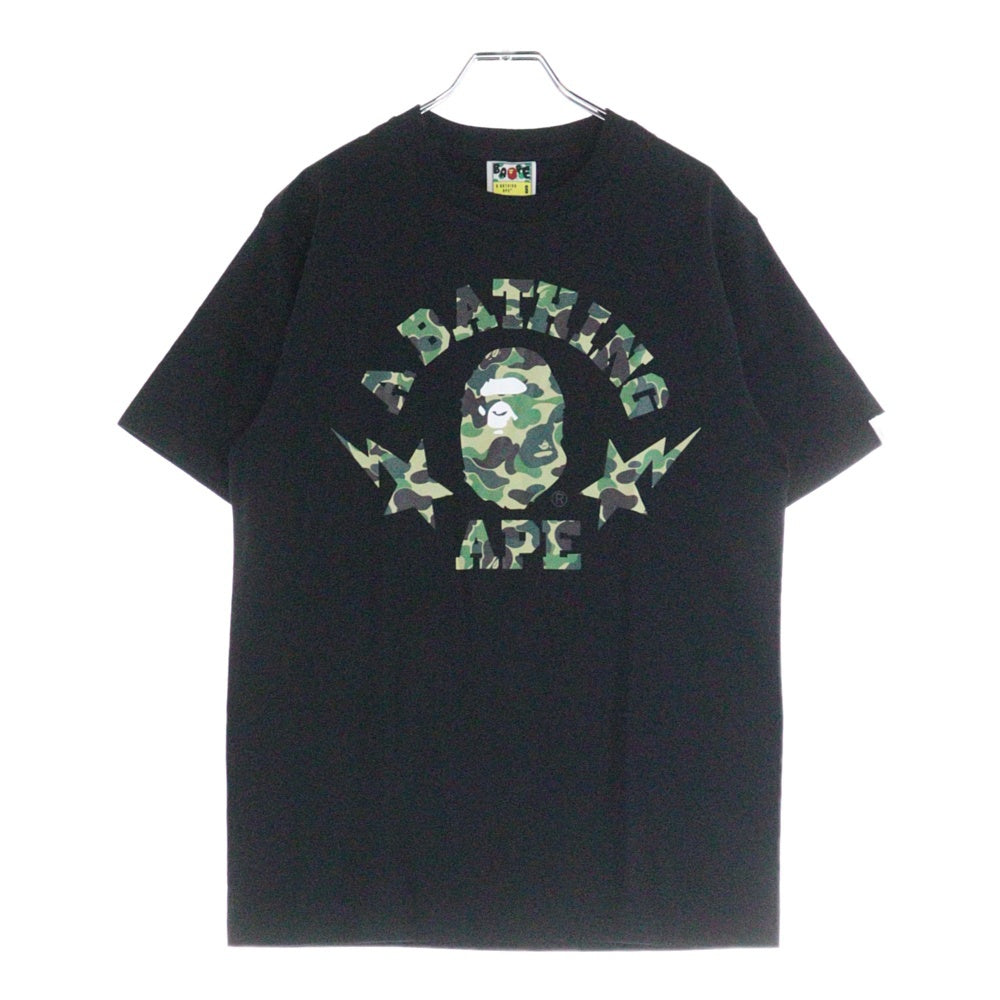 A BATHING APE(アベイシングエイプ) ABC CAMO STA COLLEGE TEE ABC カモ スター カレッジ クルーネック半袖Tシャツカットソー ブラック/グリーン 1L80-110-009
