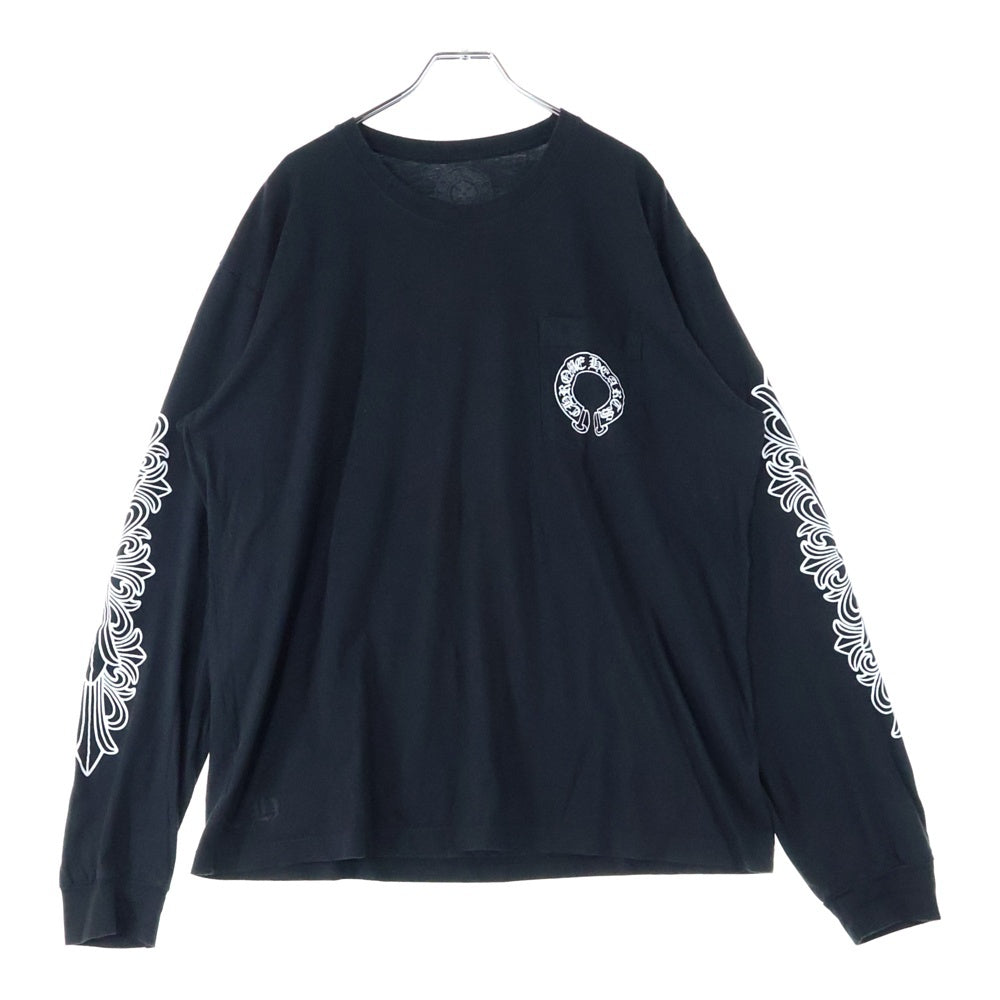 CHROME HEARTS(クロムハーツ) FLRL CRS HORSESHOE L/S 袖フローラルプリント クルーネック長袖Tシャツカットソー ブラック