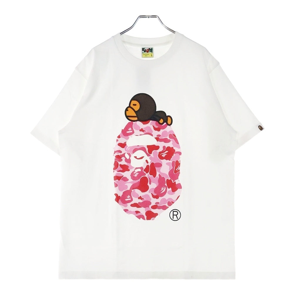 A BATHING APE(アベイシングエイプ) Big Ape Head Graphic Tee カモフラ ビッグヘッド マイロ プリント半袖Tシャツ クルーネックカットソー ホワイト/ピンク