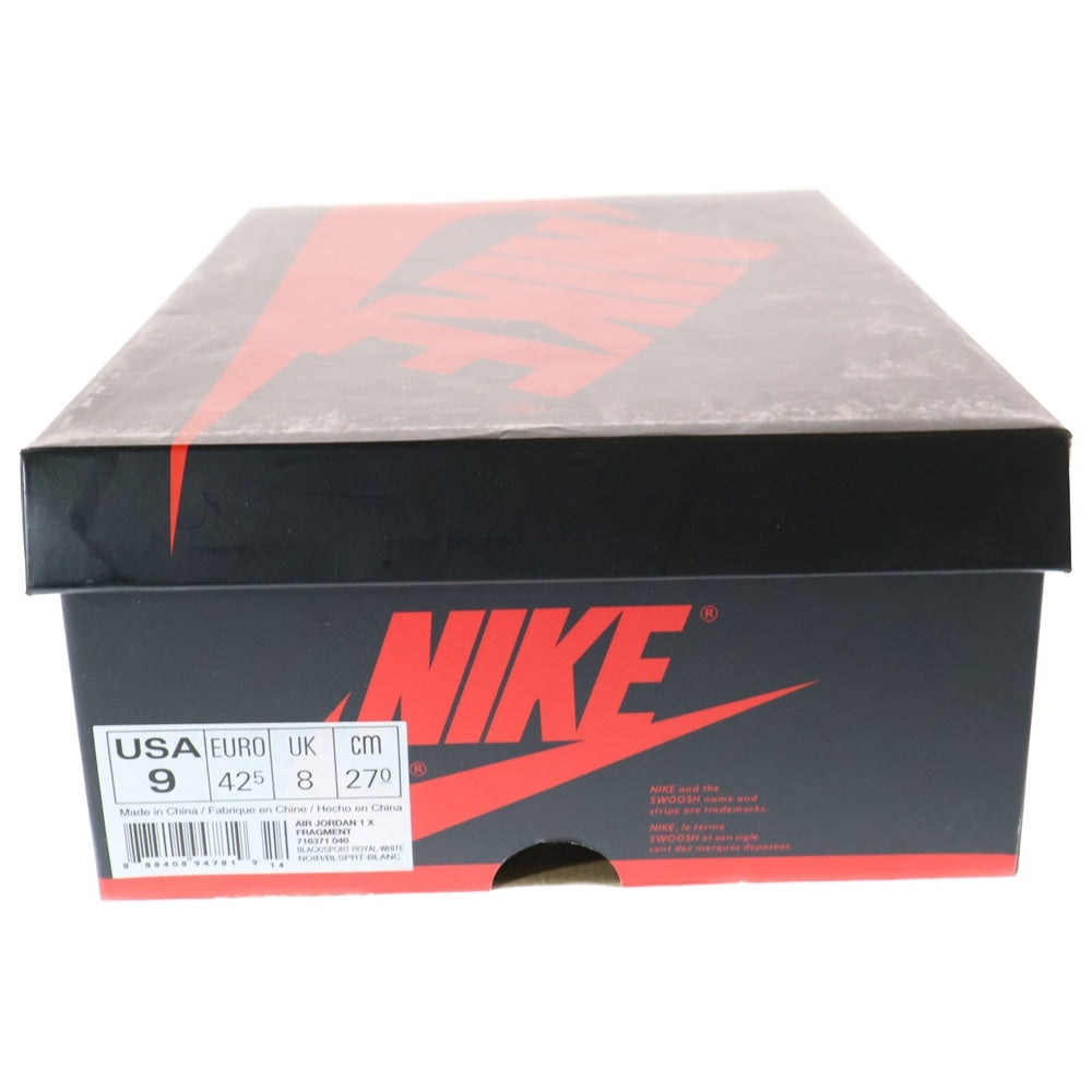 NIKE(ナイキ) ×fragment design RETRO HIGH OG フラグメントデザイン エアジョーダン1 レトロ ハイカットスニーカー ブラック/ブルー US9/27cm 716371-040