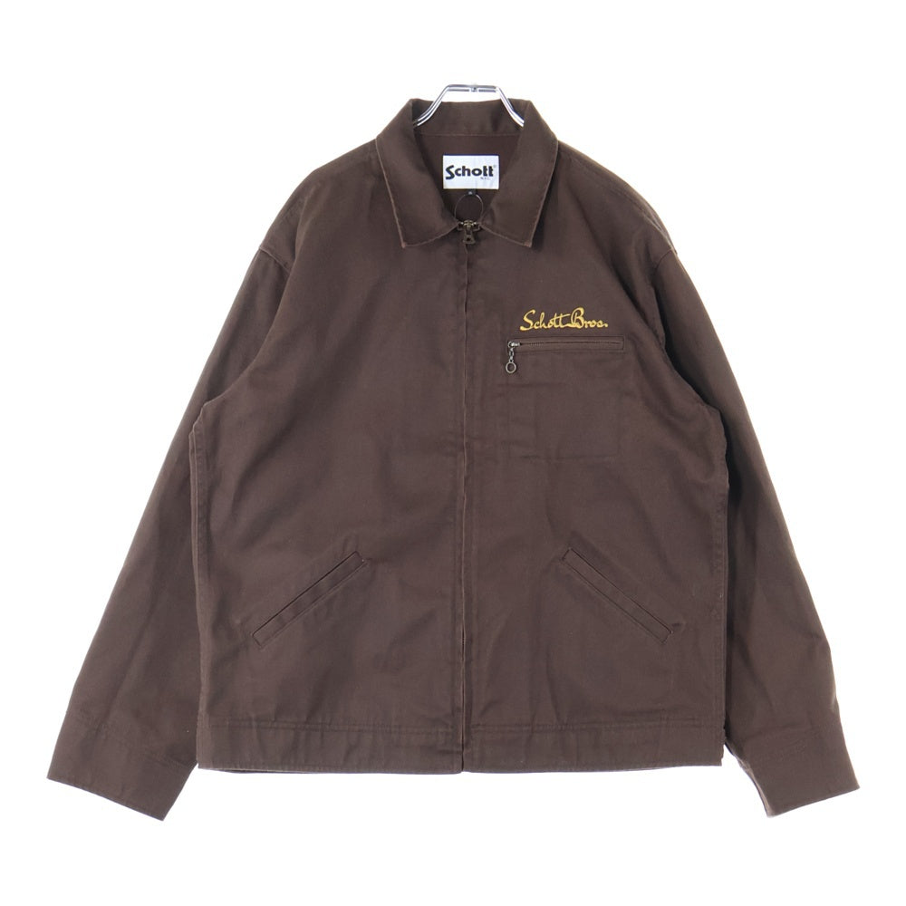 SCHOTT(ショット) TC WORK JACKET 胸ロゴ刺繍ジップアップワークジャケット ブラウン 3112055