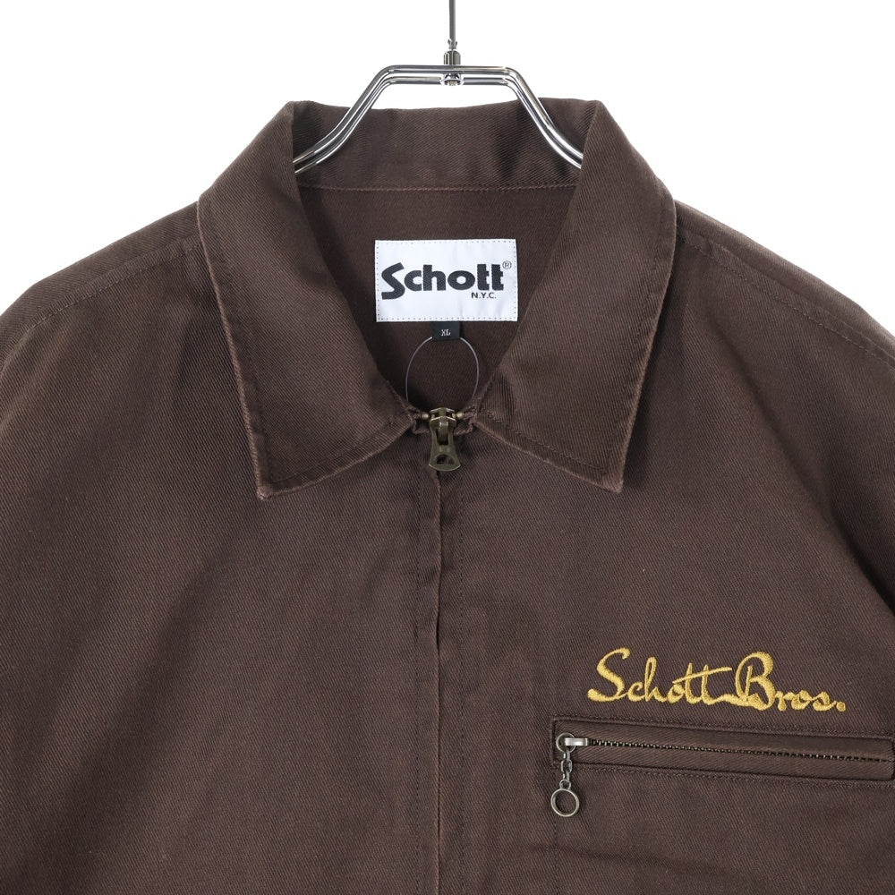 SCHOTT(ショット) TC WORK JACKET 胸ロゴ刺繍ジップアップワークジャケット ブラウン 3112055