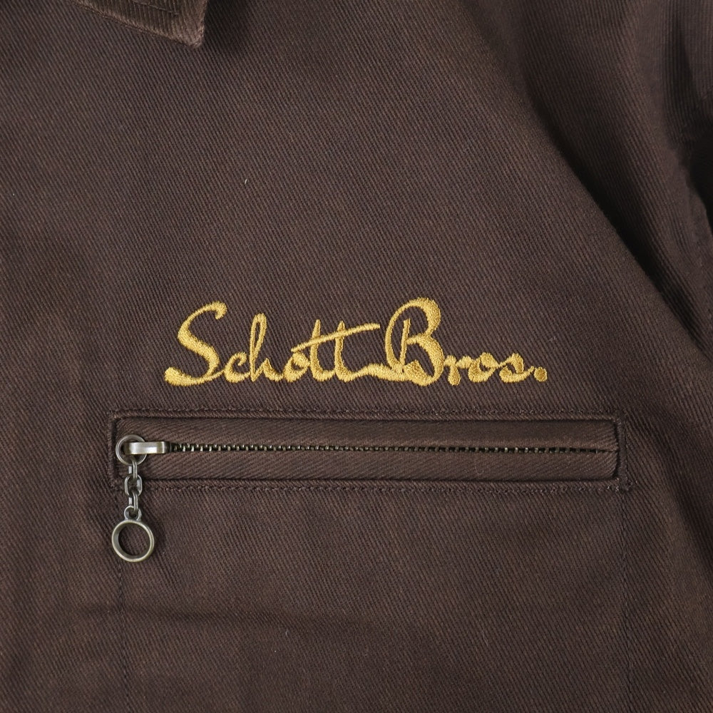 SCHOTT(ショット) TC WORK JACKET 胸ロゴ刺繍ジップアップワークジャケット ブラウン 3112055