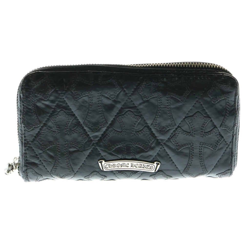 CHROME HEARTS(クロムハーツ) REC F ZIP/QUILTED クロスパッチ キルティングレザーウォレット 財布 ブラック