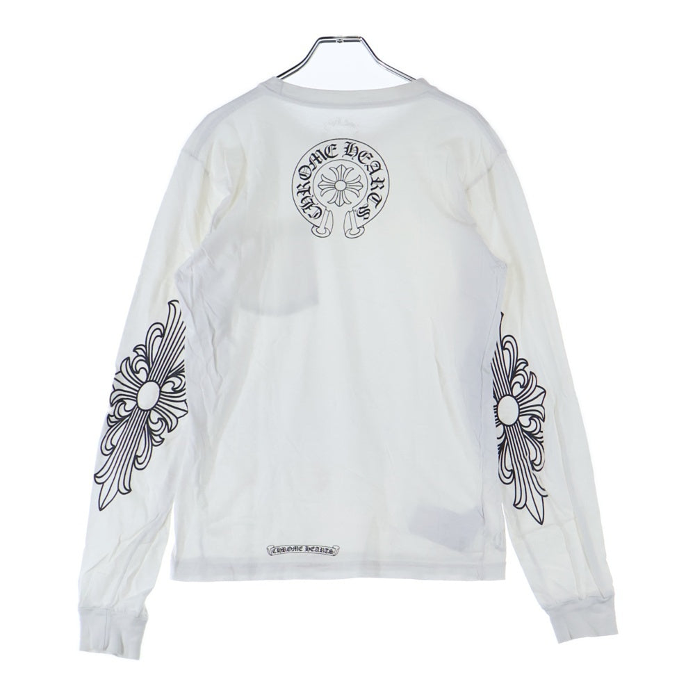 CHROME HEARTS(クロムハーツ) Neck Rogo ネックロゴ アームフローラル バックホースシュー プリント クルーネック長袖Tシャツカットソー ホワイト