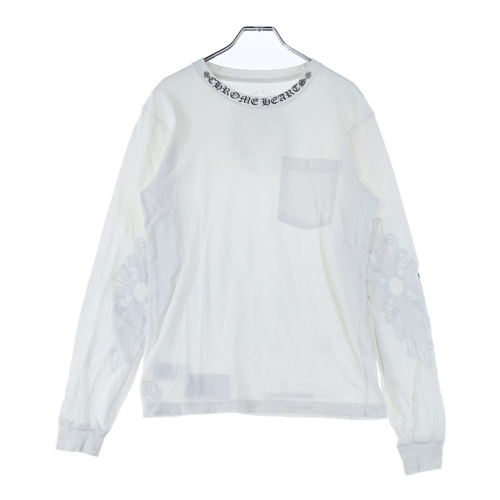 CHROME HEARTS(クロムハーツ) Neck Rogo ネックロゴ アームフローラル バックホースシュー プリント クルーネック長袖Tシャツカットソー ホワイト