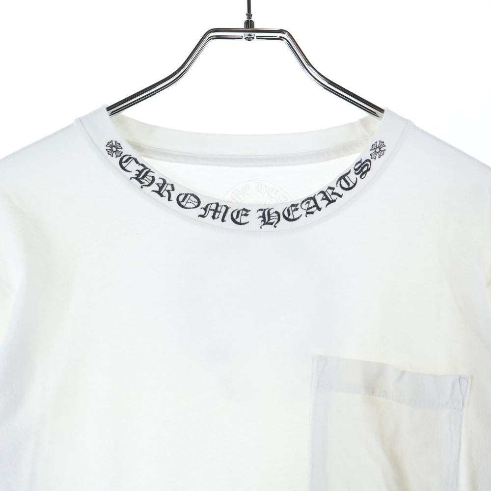 CHROME HEARTS(クロムハーツ) Neck Rogo ネックロゴ アームフローラル バックホースシュー プリント クルーネック長袖Tシャツカットソー ホワイト