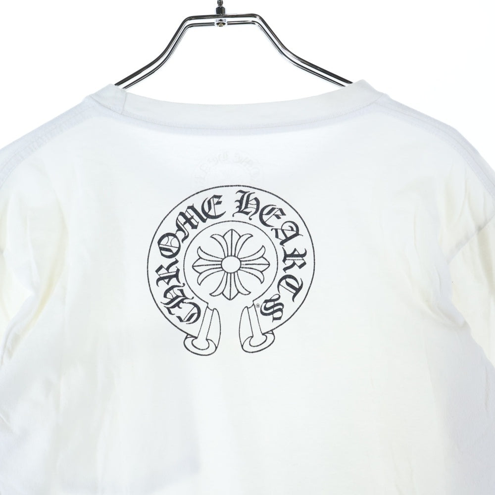 CHROME HEARTS(クロムハーツ) Neck Rogo ネックロゴ アームフローラル バックホースシュー プリント クルーネック長袖Tシャツカットソー ホワイト