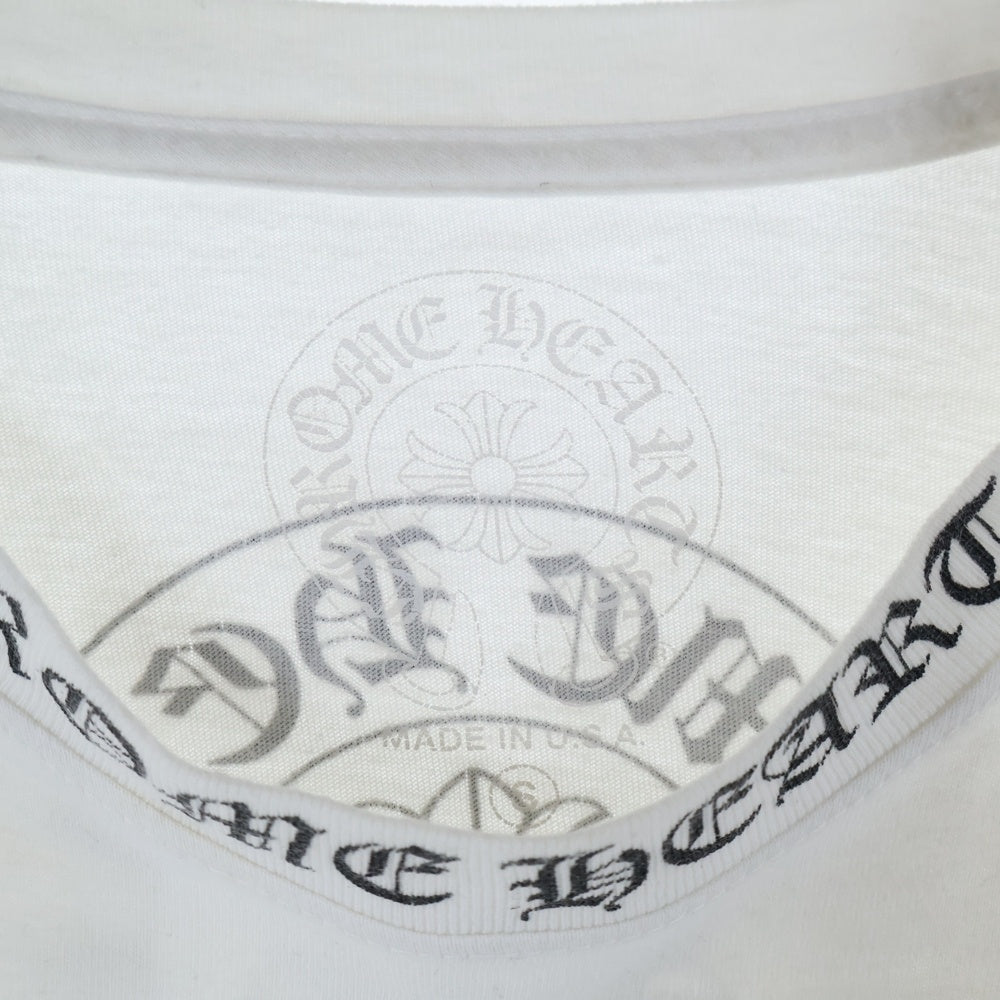 CHROME HEARTS(クロムハーツ) Neck Rogo ネックロゴ アームフローラル バックホースシュー プリント クルーネック長袖Tシャツカットソー ホワイト