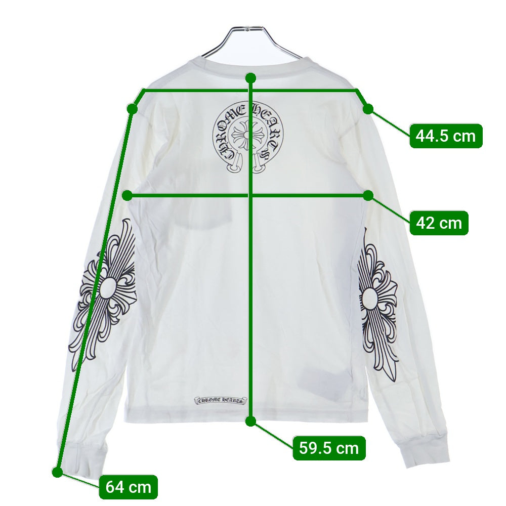 CHROME HEARTS(クロムハーツ) Neck Rogo ネックロゴ アームフローラル バックホースシュー プリント クルーネック長袖Tシャツカットソー ホワイト