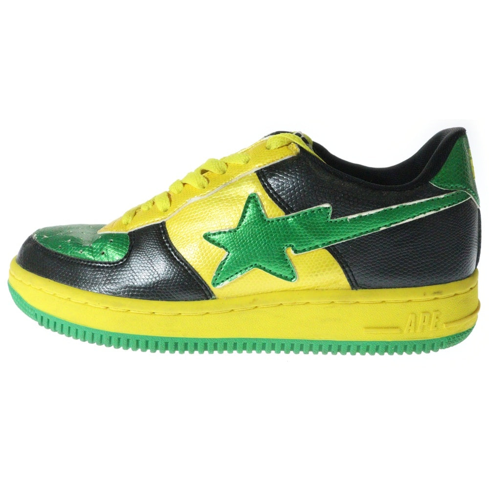 A BATHING APE(アベイシングエイプ) BAPESTA Snake ベイプスタ スネーク ローカットスニーカー グリーン/イエロー/ブラック US8.5/26.5cm FS-001