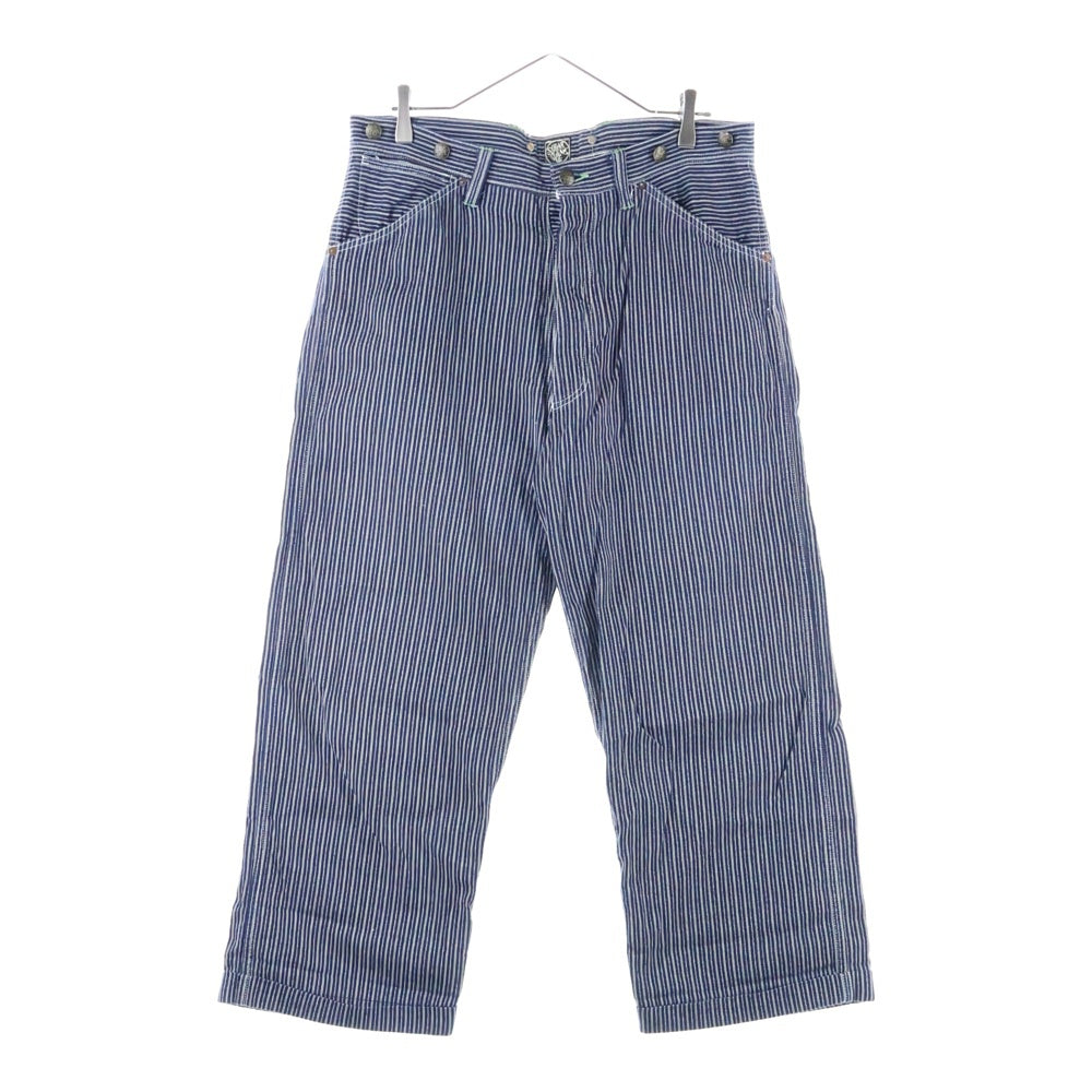 SUGAR CANE(シュガーケーン) Lot.908 ヒッコリーストライプ針刺しバックルワイドストレートパンツ ネイビー