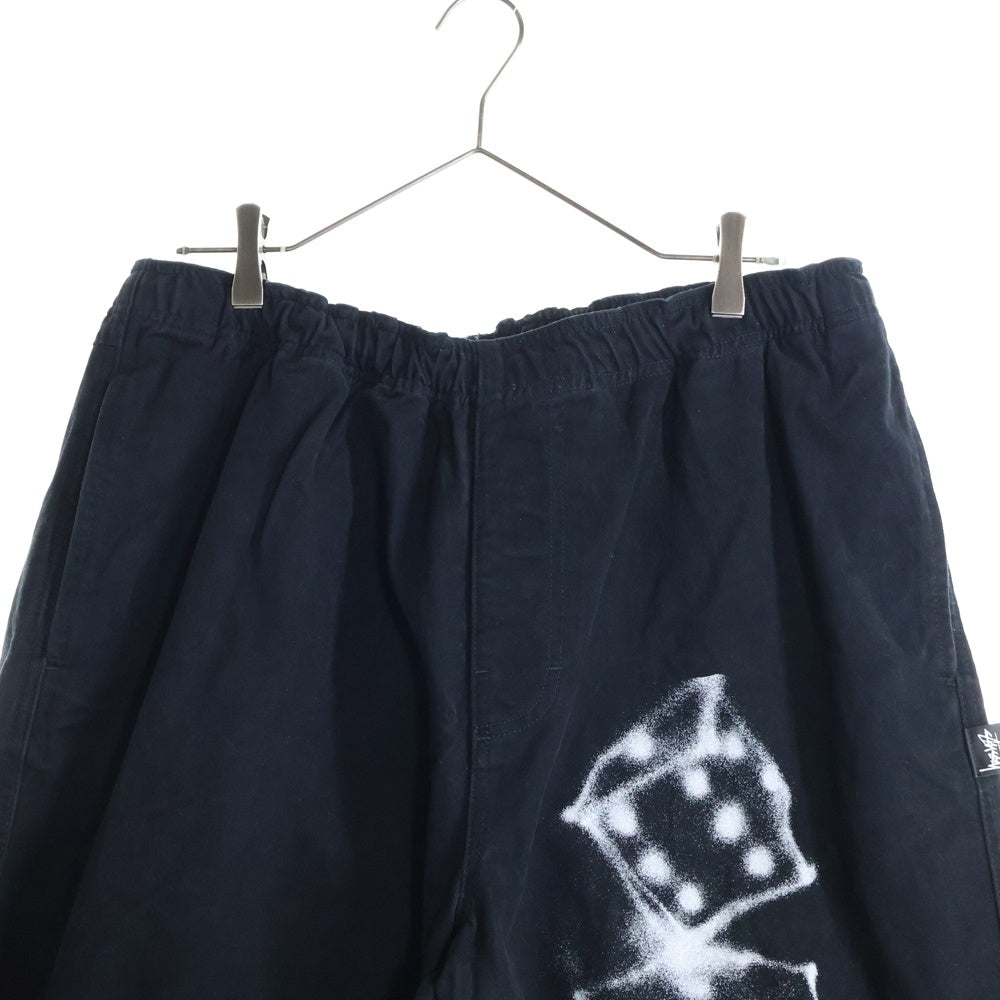 STUSSY(ステューシー) Airbrush Icon Beach Pant フロントプリント コットンパンツ ブラック 116622
