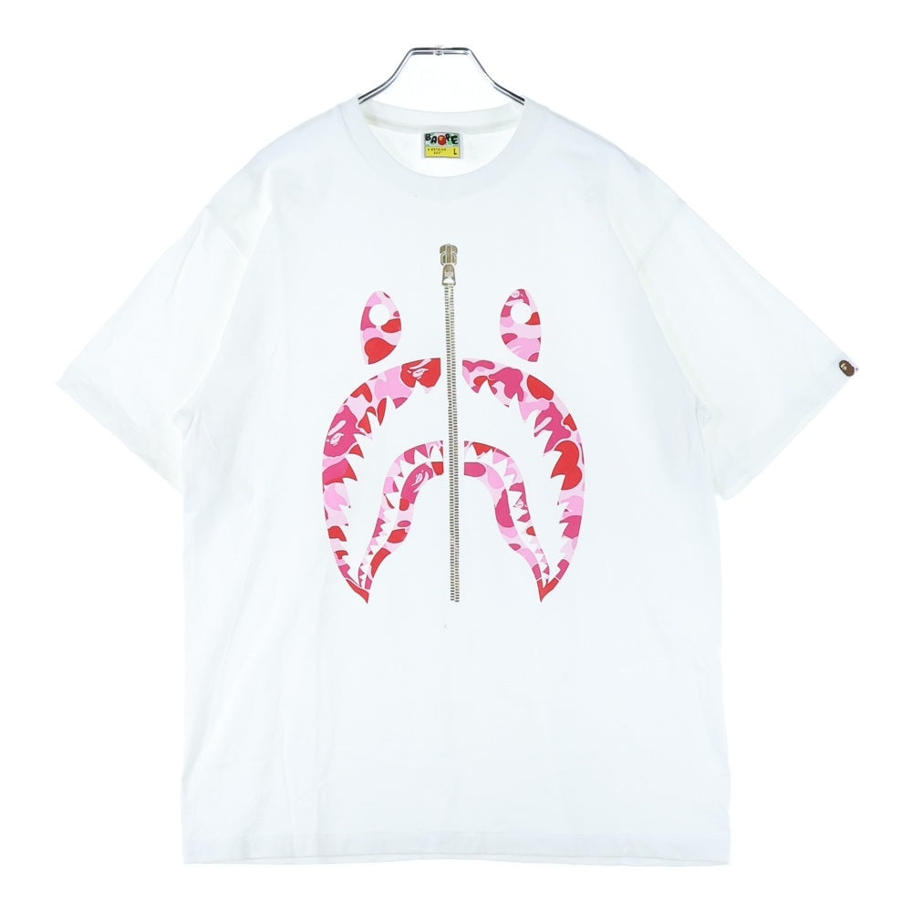 A BATHING APE(アベイシングエイプ) SHARK TEE シャークジップフロントプリントクルーネック半袖Tシャツカットソー ホワイト 001TEI801006M