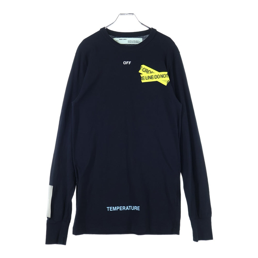 OFF-WHITE(オフホワイト) テープロゴプリント クルーネック長袖Tシャツカットソー ブラック OMAB001S18185006
