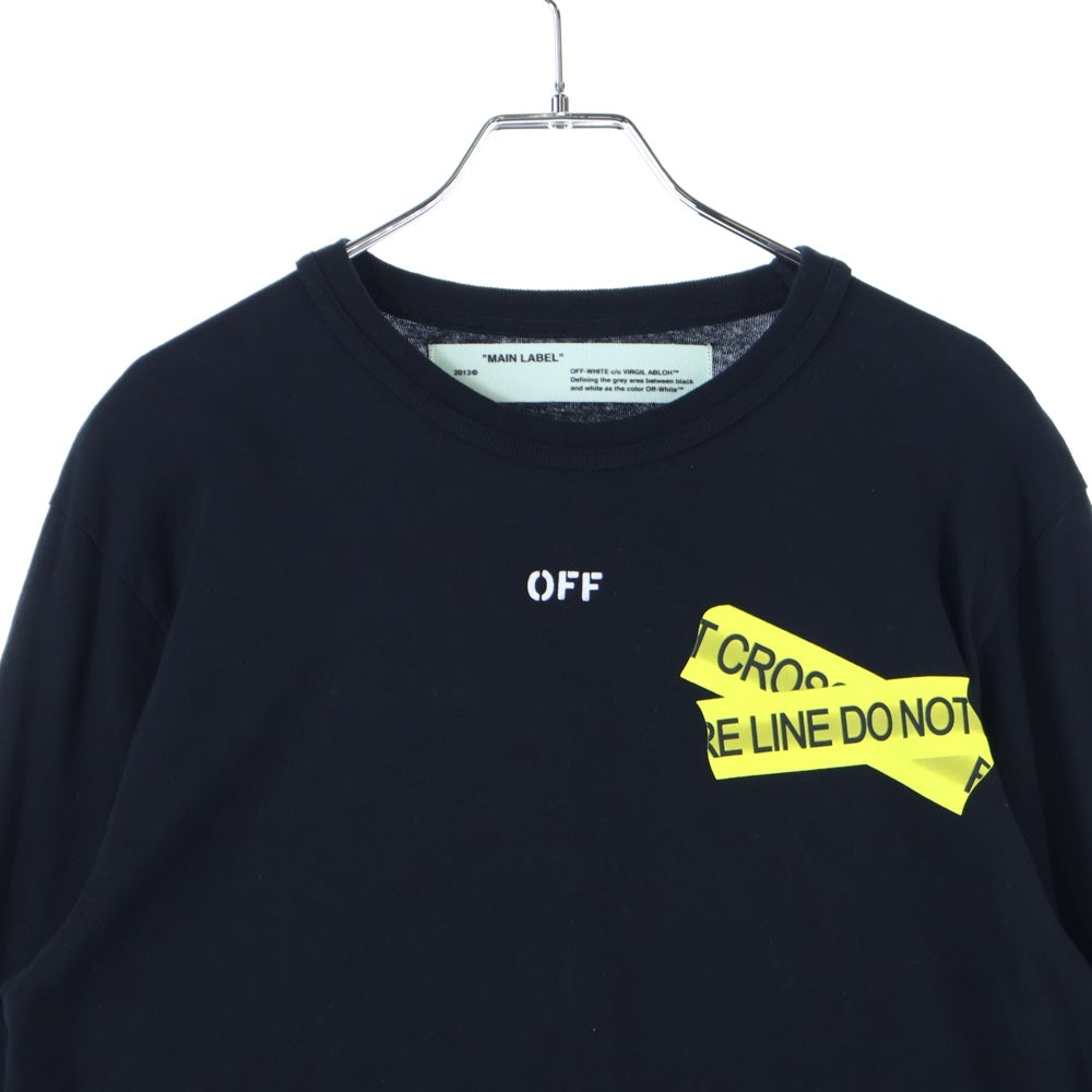 OFF-WHITE(オフホワイト) テープロゴプリント クルーネック長袖Tシャツカットソー ブラック OMAB001S18185006