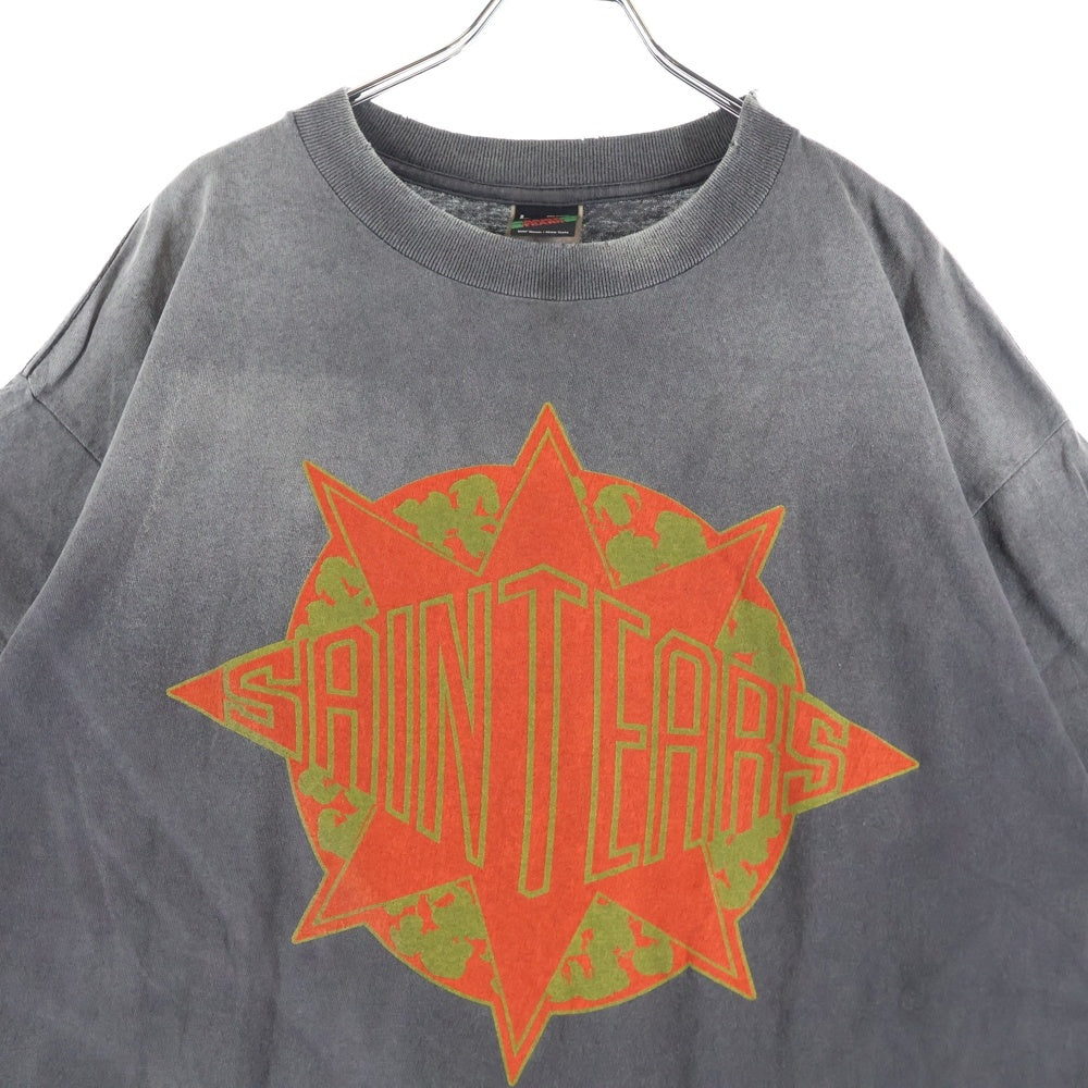 SAINT MICHAEL(セントマイケル) 24AW ×DENIM TEARS LOGO PRINT TEE デニムティアーズ ロゴプリント ヴィンテージ加工 クルーネック 半袖カットソー グレー SM-YS1-0000-C45