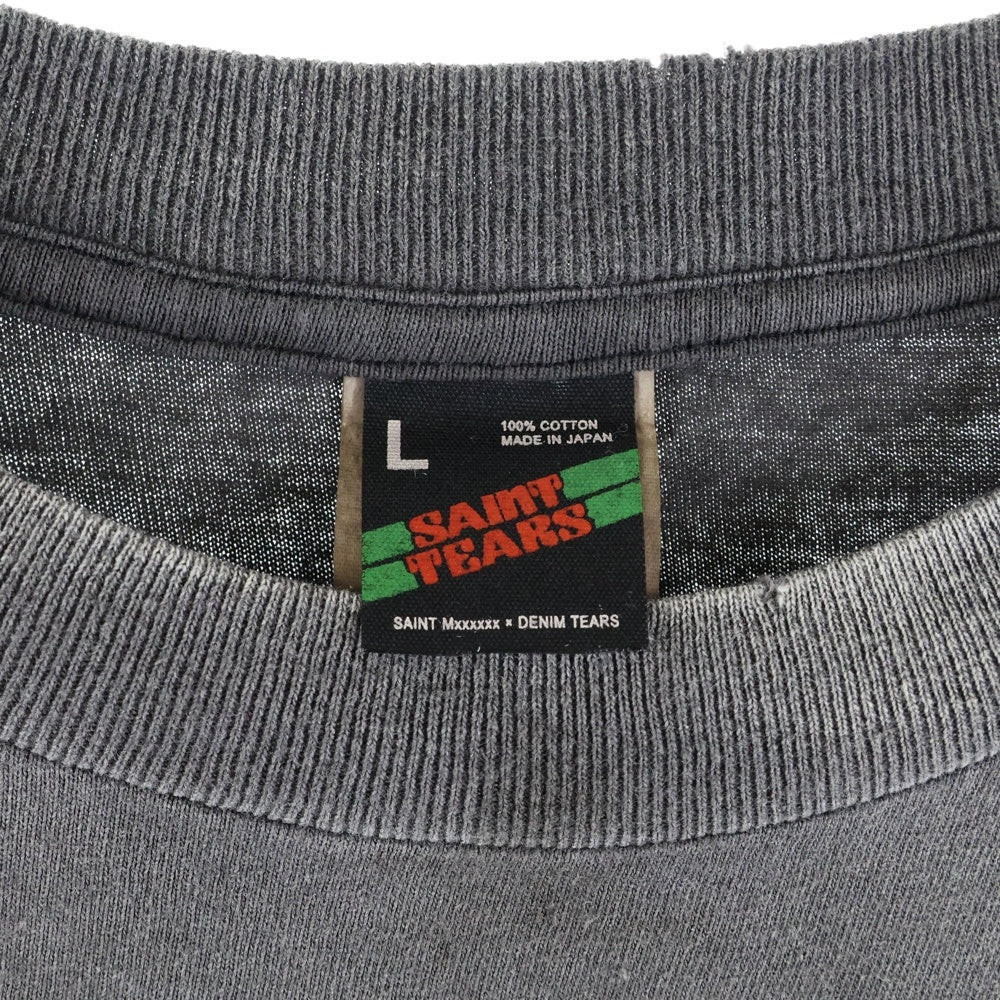 SAINT MICHAEL(セントマイケル) 24AW ×DENIM TEARS LOGO PRINT TEE デニムティアーズ ロゴプリント ヴィンテージ加工 クルーネック 半袖カットソー グレー SM-YS1-0000-C45