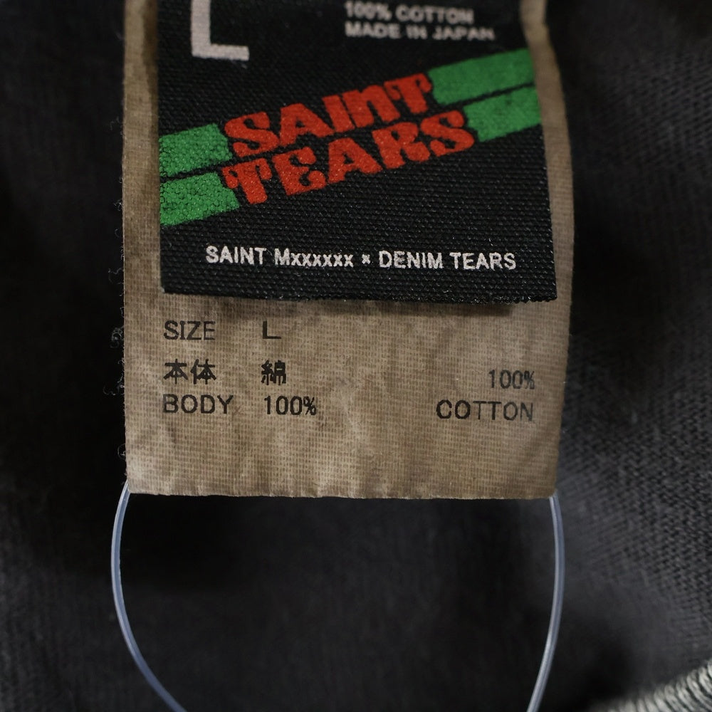 SAINT MICHAEL(セントマイケル) 24AW ×DENIM TEARS LOGO PRINT TEE デニムティアーズ ロゴプリント ヴィンテージ加工 クルーネック 半袖カットソー グレー SM-YS1-0000-C45